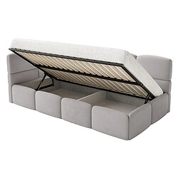 Acheter SELSEY - Lit ado CLOUDY – avec matelas – Velours – Gris clair – Tête de lit à gauche – 90x200 cm