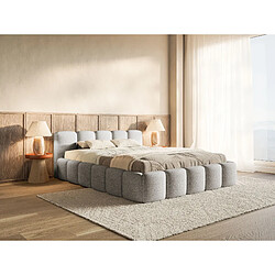 Avis SELSEY - Lit rembourré avec coffre CLOUDY LOW – Chenille – Gris clair – 120x200 cm