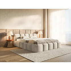 Avis SELSEY - Lit rembourré avec coffre CLOUDY LOW – Velours – Beige clair – 120x200 cm