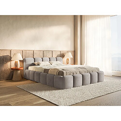 Avis SELSEY - Lit rembourré avec coffre CLOUDY LOW – Velours – Gris clair – 120x200 cm