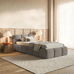 Avis SELSEY - Lit rembourré avec coffre CLOUDY LOW – Maille bouclée – Gris – 90x200 cm