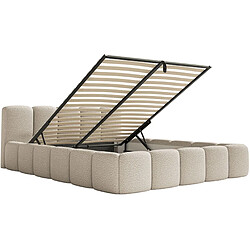 Acheter SELSEY - Lit rembourré avec coffre CLOUDY LOW – Maille bouclée – Rose clair – 120x200 cm