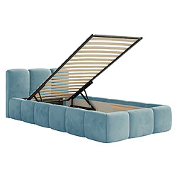 Acheter SELSEY - Lit rembourré avec coffre CLOUDY LOW – Velours – Bleu clair – 90x200 cm