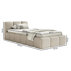 SELSEY - Lit rembourré avec coffre CLOUDY LOW – Maille bouclée – Gris – 90x200 cm pas cher