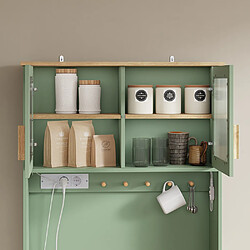 SoBuy Credence avec portes vitrées, prise USB et plan bois vert clair 78x38x180 pas cher