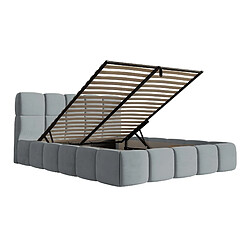 Acheter SELSEY - Lit rembourré avec coffre CLOUDY – Velours – Gris – 140x200 cm