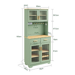 Avis SoBuy Credence avec portes vitrées, prise USB et plan bois vert clair 78x38x180