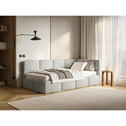 Avis SELSEY - Lit ado CLOUDY – avec matelas & coffre – Maille bouclée – Gris clair – Tête de lit à droite – 120x200 cm
