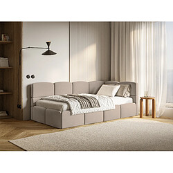 Avis SELSEY - Lit ado CLOUDY – avec matelas – Velours – Beige – Tête de lit à droite – 90x200 cm