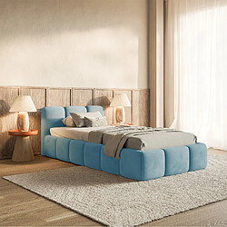 Avis SELSEY - Lit rembourré avec coffre CLOUDY LOW – Velours – Bleu clair – 90x200 cm