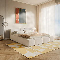 Avis SELSEY - Lit rembourré BOWIA – Maille bouclée – Beige clair – 200x200 cm