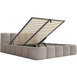 Acheter SELSEY - Lit rembourré avec coffre CLOUDY LOW – Maille bouclée – Gris clair – 120x200 cm