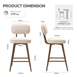 Avis Smartue Lot de 2 tabourets de bar pivotants Beige