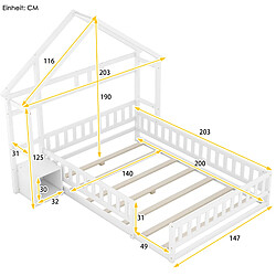 Avis Lit Enfant Cabane 140x200 cm Modenvie avec barrière et chevet Blanc