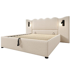 Acheter Lit Coffre Double 160x200 cm Modenvie avec USB-C et lampe de lecture Beige