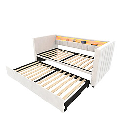 Acheter Lit gigogne Modenvie 90x190 cm avec LED et USB-C en velours beige