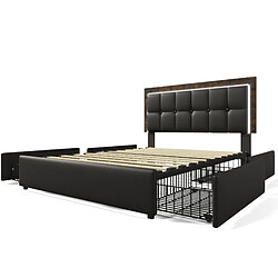 Acheter Lit double Modenvie 160x200 cm avec 4 tiroirs et tête de lit réglable noir