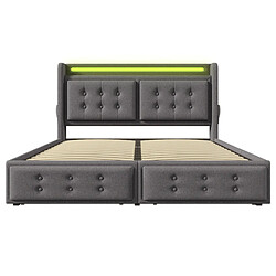 Acheter Lit Double 140x200 cm Modenvie avec LED USB et 4 tiroirs de rangement Gris