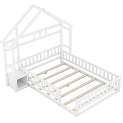 Acheter Lit Enfant Cabane 140x200 cm Modenvie avec barrière et chevet Blanc