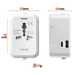 LinQ Adaptateur Multiprise International Universel 2000W avec 1 USB et USB-C Blanc pas cher