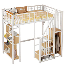 Lit Mezzanine Modenvie 90x200 cm avec rangement et escalier de rangement blanc pas cher