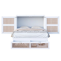 Lit escamotable 140x200 cm Modenvie rangement gain de place bois blanc pas cher