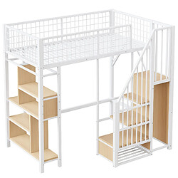 Acheter Lit Mezzanine Modenvie 90x200 cm avec rangement et escalier de rangement blanc
