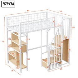 Avis Lit Mezzanine Modenvie 90x200 cm avec rangement et escalier de rangement blanc