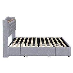 Lit Double 160x200 cm - Modenvie - USB et 4 tiroirs - tissu gris pas cher