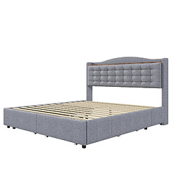 Acheter Lit Double 160x200 cm - Modenvie - USB et 4 tiroirs - tissu gris