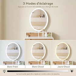 Avis Coiffeuse - Puluomis - Miroir de maquillage tricolore - tabouret de coiffeuse en bois - 61x40x145cm - Blanc