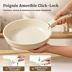 Avis YASHE Batterie de cuisine, 20 pièces, poignées amovibles, blanche