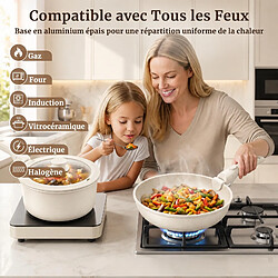YASHE Batterie de cuisine, 20 pièces, poignées amovibles, blanche pas cher