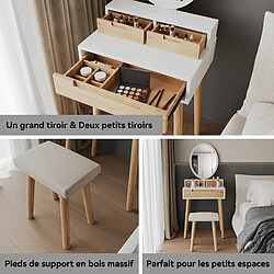 Acheter Coiffeuse - Puluomis - Miroir de maquillage tricolore - tabouret de coiffeuse en bois - 61x40x145cm - Blanc