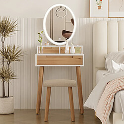 Coiffeuse - Puluomis - Miroir de maquillage tricolore - tabouret de coiffeuse en bois - 61x40x145cm - Blanc pas cher