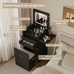 Avis Coiffeuse 3 en 1 - Puluomis - Bureau rabattable - Miroir de maquillage rétroéclairé tricolore - Tabouret de maquillage - 50x44.5x133cm - Noir