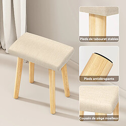 Coiffeuse - Puluomis - Miroir de maquillage LED - Tabouret de maquillage en bois - 1 grand tiroir - Naturel pas cher