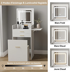 Acheter Coiffeuse - Puluomis - Miroir de maquillage - Plateau rabattable - Tabouret de maquillage avec rangement - 50x44.5x133cm - Blanc