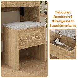 Coiffeuse - Puluomis - Miroir de maquillage LED - étagères latérales, multiprise USB, tabouret coffre rembourré - 60 x 40 x 139 cm pas cher