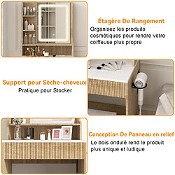 Acheter Coiffeuse - Puluomis - Miroir de maquillage LED - étagères latérales, multiprise USB, tabouret coffre rembourré - 60 x 40 x 139 cm