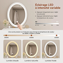 Avis Coiffeuse - Puluomis - Miroir de maquillage LED - Tabouret de maquillage en bois - 1 grand tiroir - Naturel