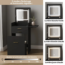 Coiffeuse 3 en 1 - Puluomis - Bureau rabattable - Miroir de maquillage rétroéclairé tricolore - Tabouret de maquillage - 50x44.5x133cm - Noir pas cher