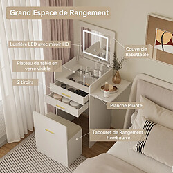 Avis Coiffeuse - Puluomis - Miroir de maquillage - Plateau rabattable - Tabouret de maquillage avec rangement - 50x44.5x133cm - Blanc