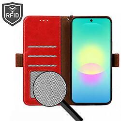 Acheter Avizar Étui Portefeuille pour Galaxy A27 Effet Cuir avec Fonction Support Anti-RFID Rouge