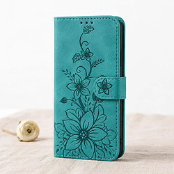Avizar Étui portefeuille pour Galaxy A27 Motif Fleur de Lys avec Fonction Support Vert pas cher
