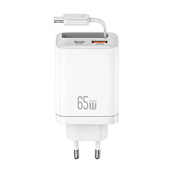 Avis Usams Chargeur GaN 65W 2 Ports USB PD et PPS avec Câble Rétractable USB-C Rapide Blanc