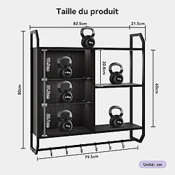 Avis Vitrine murale RGB LED - Puluomis - étagères verre modulables, cadre métal, crochets suspendus - 82,5x80x21,5cm - noir