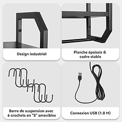 Acheter Vitrine murale RGB LED - Puluomis - étagères verre modulables, cadre métal, crochets suspendus - 82,5x80x21,5cm - noir