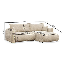 SELSEY - Canapé d’angle convertible CUSHI – Chenille – Beige – droit pas cher