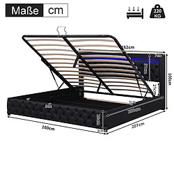MIVRAY Lit coffre adulte 160x200 cm lit double avec rangement et LED, PU noir pas cher